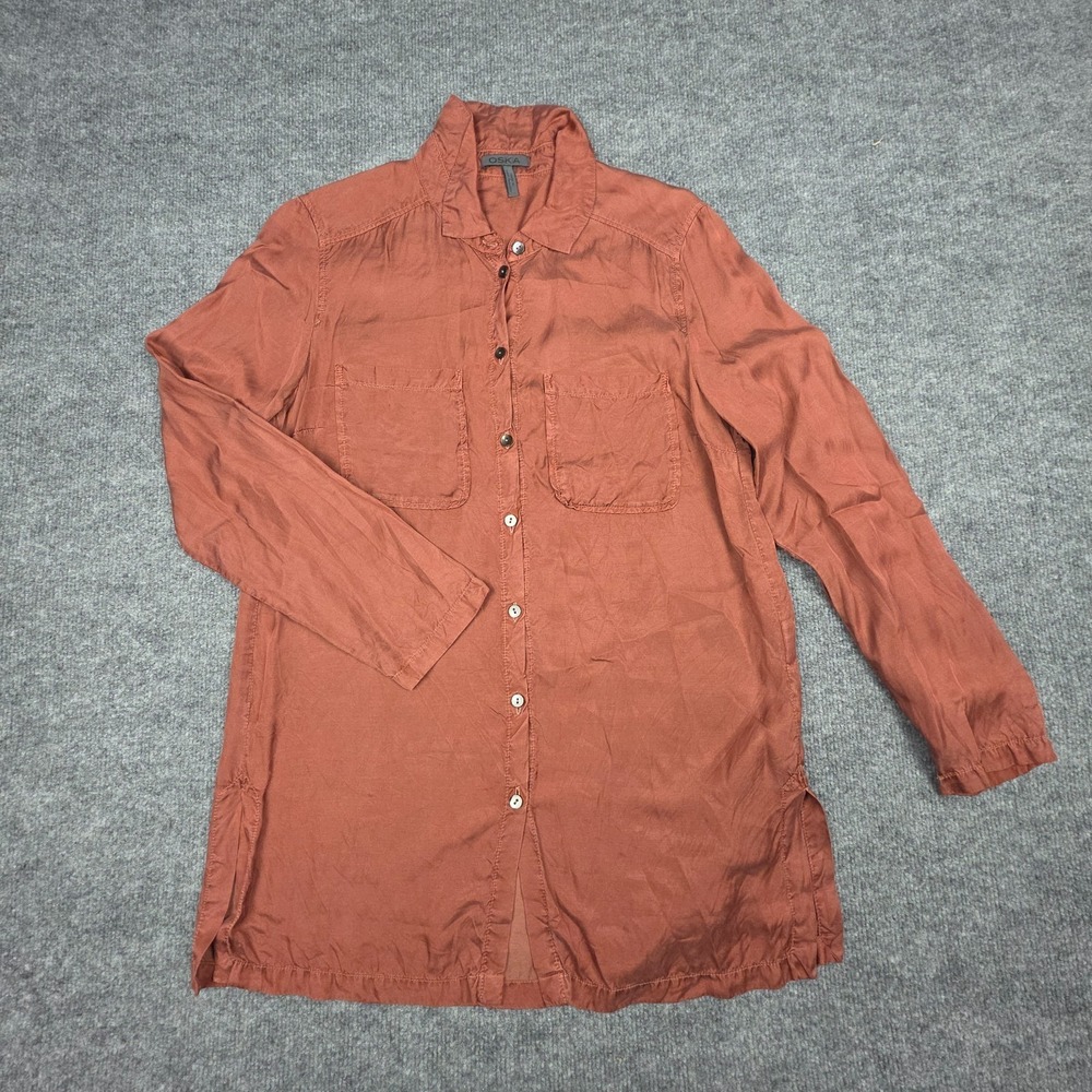 OSKA Silk Button Up Shirt Women's 1 (6-8 US) Orange Long Sleeve Relaxed